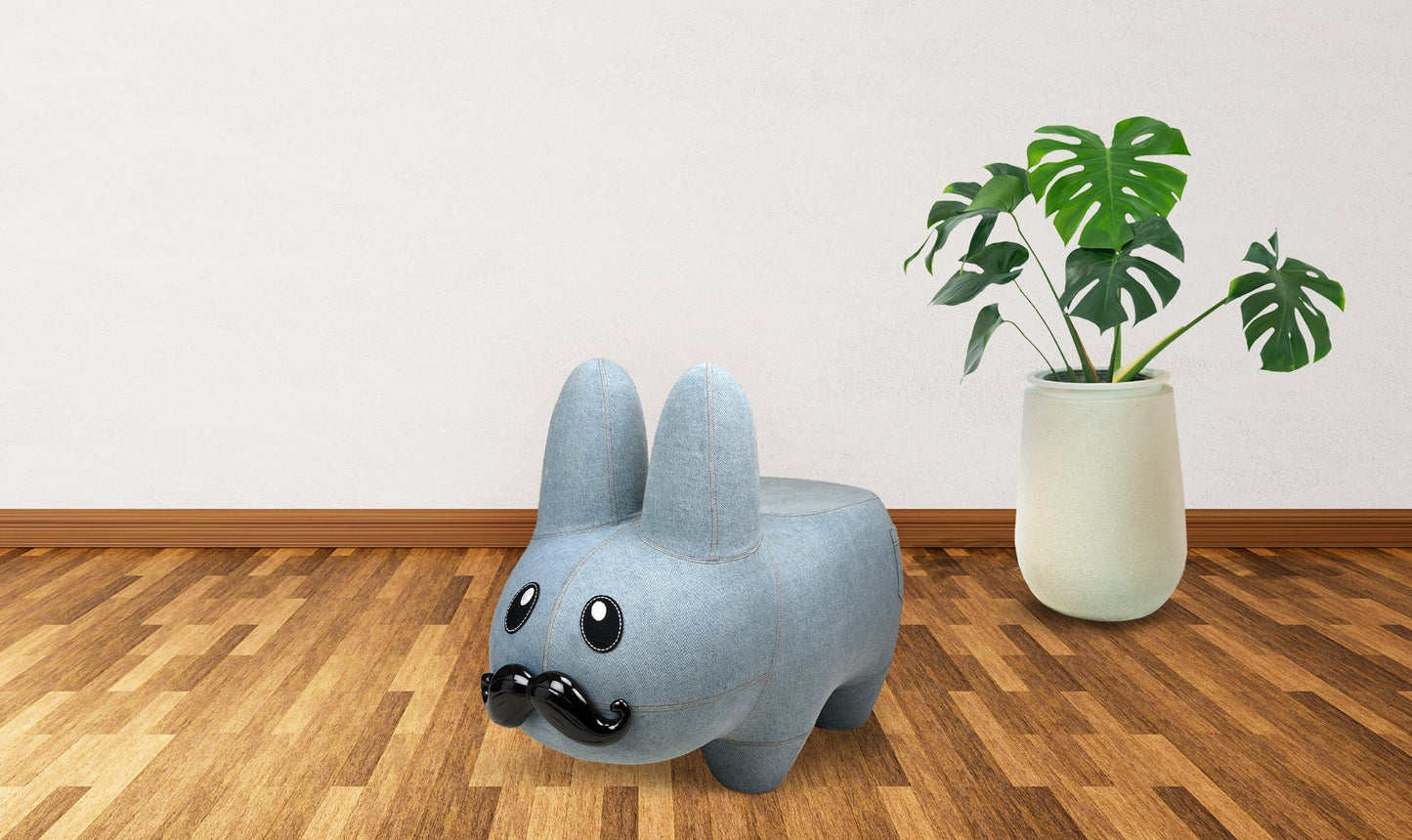 Kidrobot Art Giant Denim Happy Stache' Labbit Stool