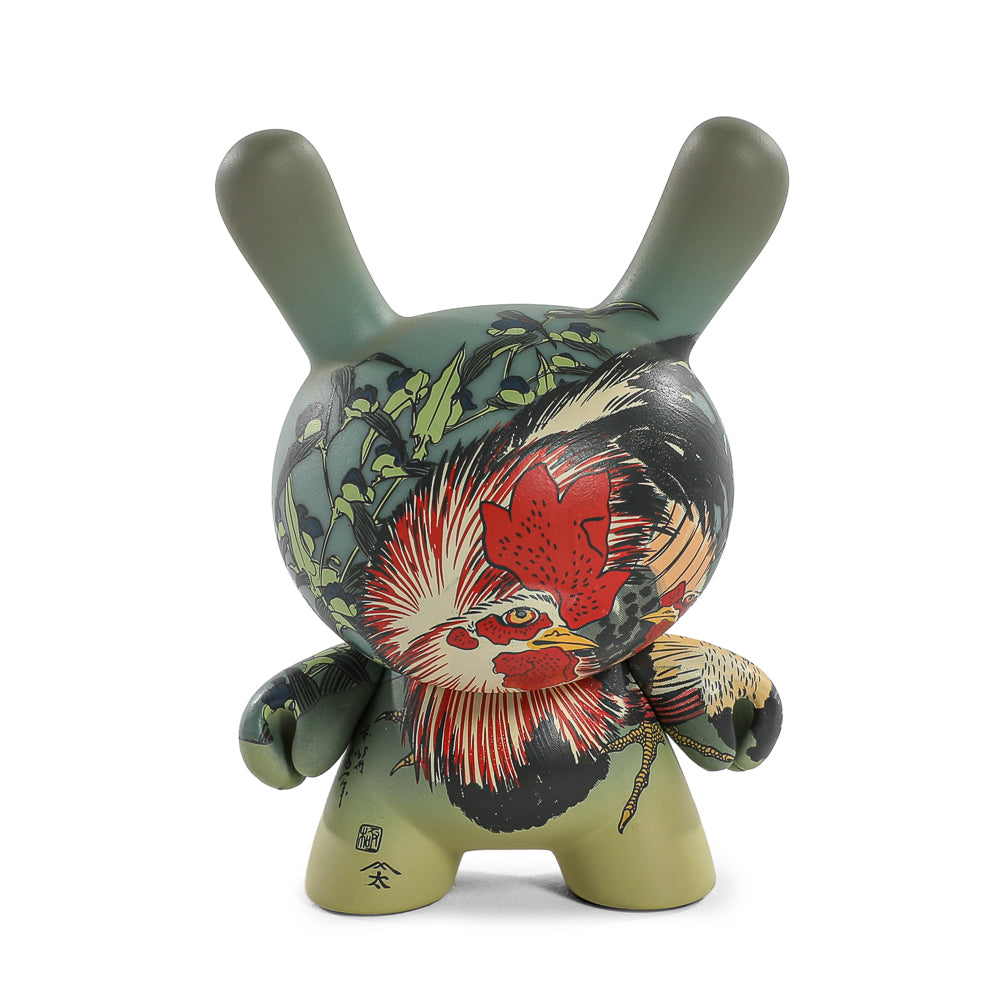 The Met 3" Showpiece Dunny Vinyl Art Figure - Rooster, Hen and Chicken with Spiderwort by Katsushika Hokusai