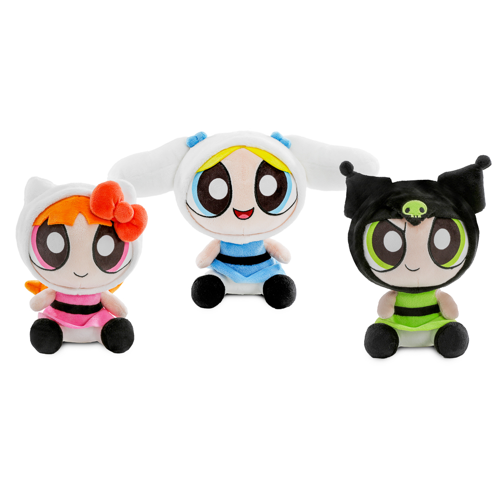 Hello Kitty® and Friends x The Powerpuff Girls - Blossom as Hello Kitty®, Bubbles as Cinnamoroll™, and Buttercup as Kuromi™ Phunny Plush Bundle 3-Pack (PRE-ORDER)