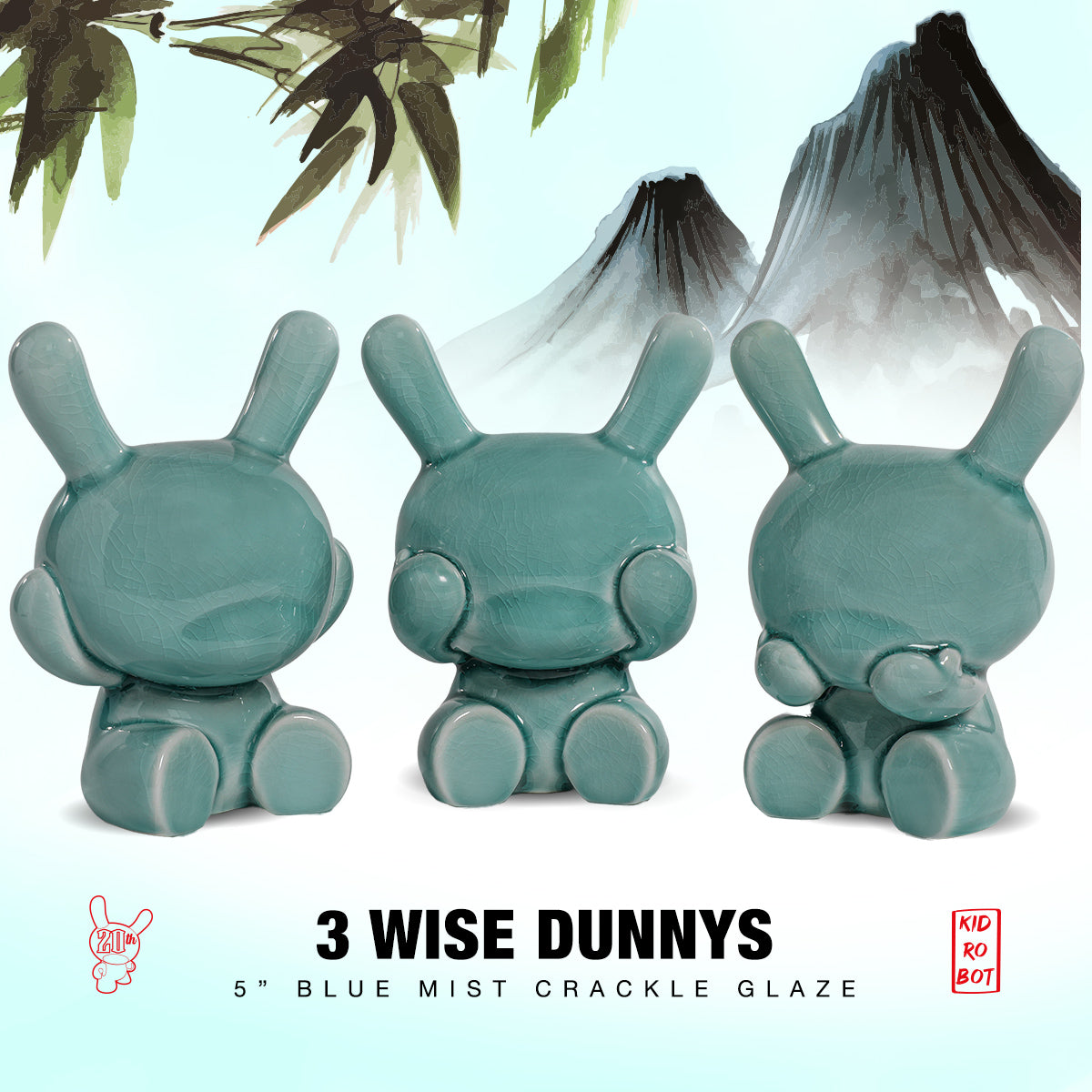 Three Wise Dunnys 5” Porcelain 3-Pack – Blue Mist Crackle Glaze Edition