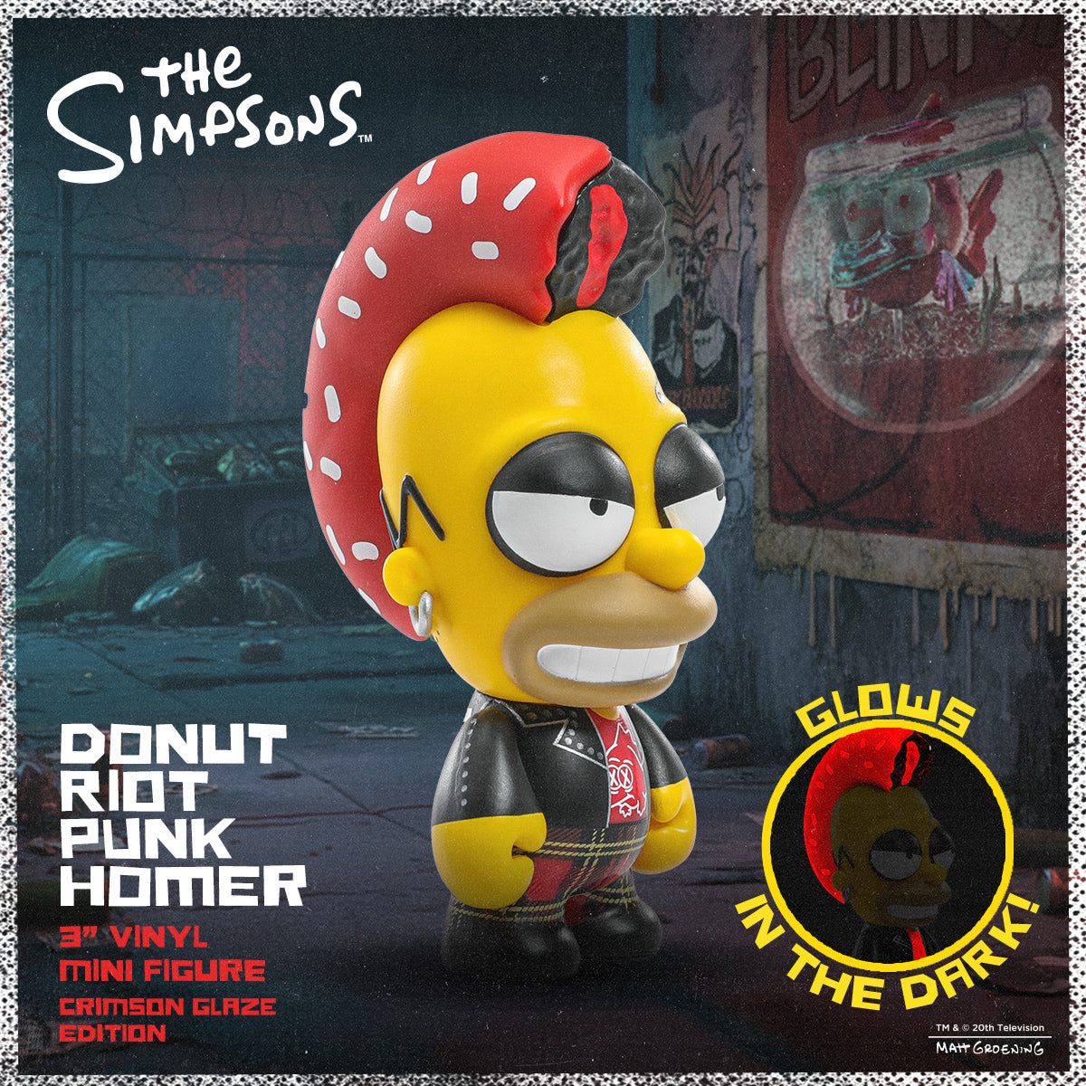 The Simpsons - Donut Riot Punk Homer 3" Vinyl Mini Figure - Crimson Glaze Edition - Kidrobot.com Exclusive (Limited Edition of 500)