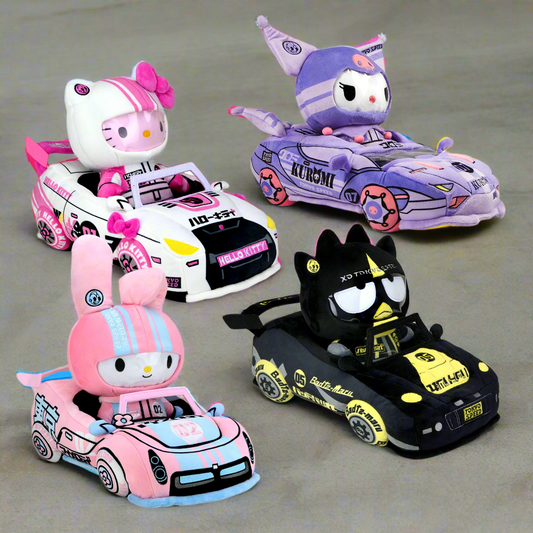 Hello Kitty® and Friends Tokyo Speed Racer 13" Plush 4-Pack Bundle - Badtz-maru®, Hello Kitty, Kuromi & My Melody®